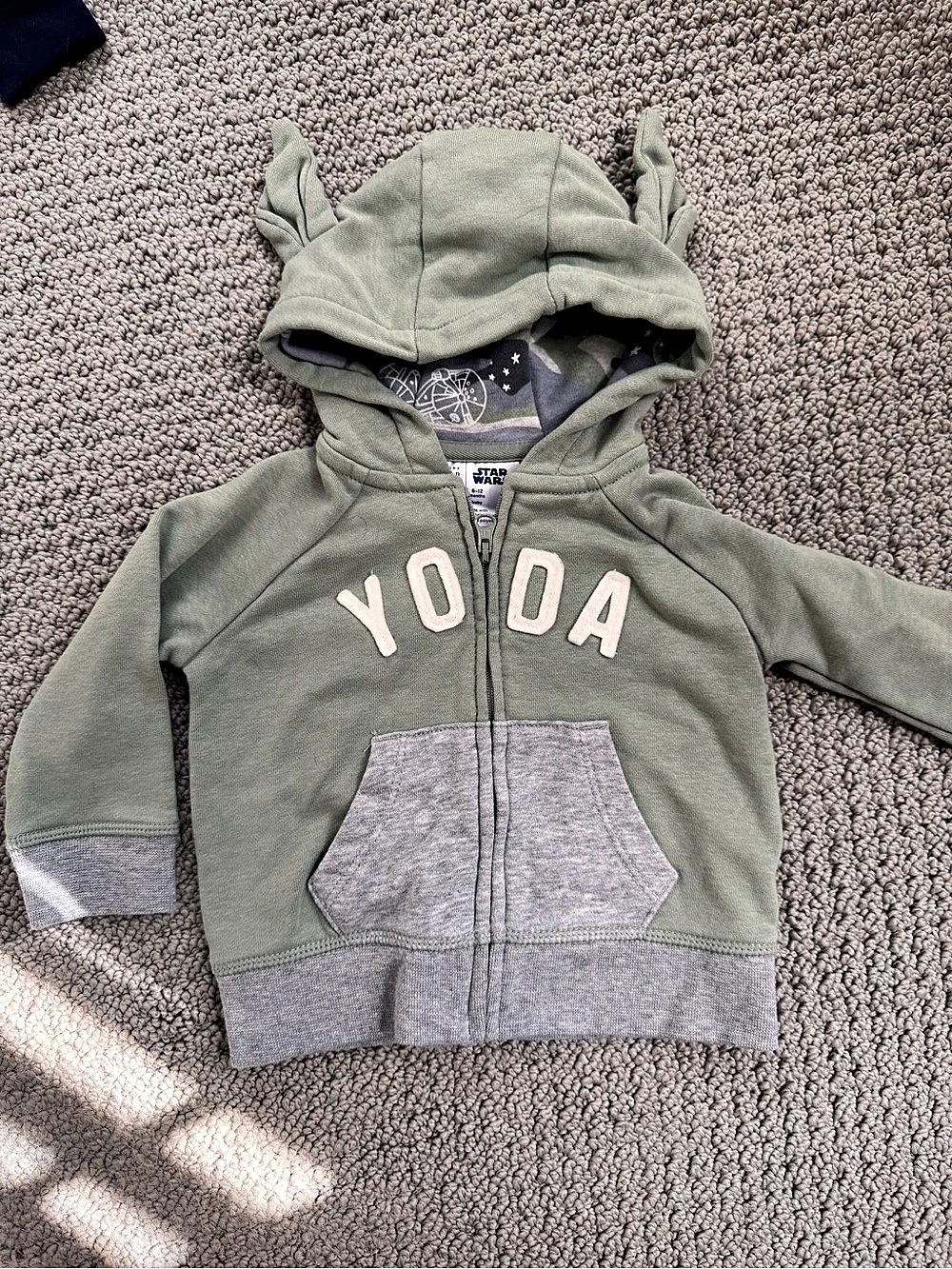 baby Gap Star Wars Yoda Zip-Up Hoodie Green & Gray 6-12 Months